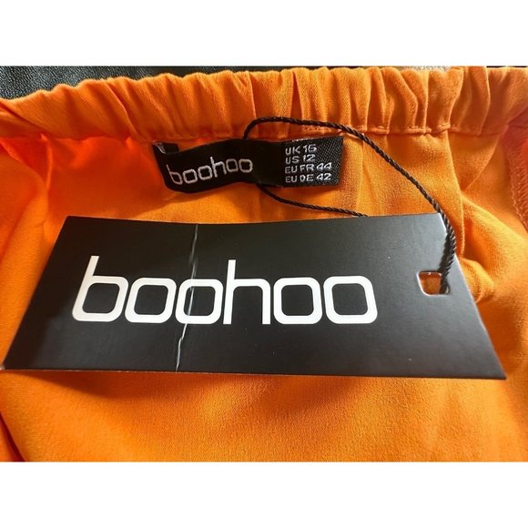 Boohoo Corset Blouse Size 12 Orange Puff Sleeves Side Zip Summer Top - Picture 4 of 5